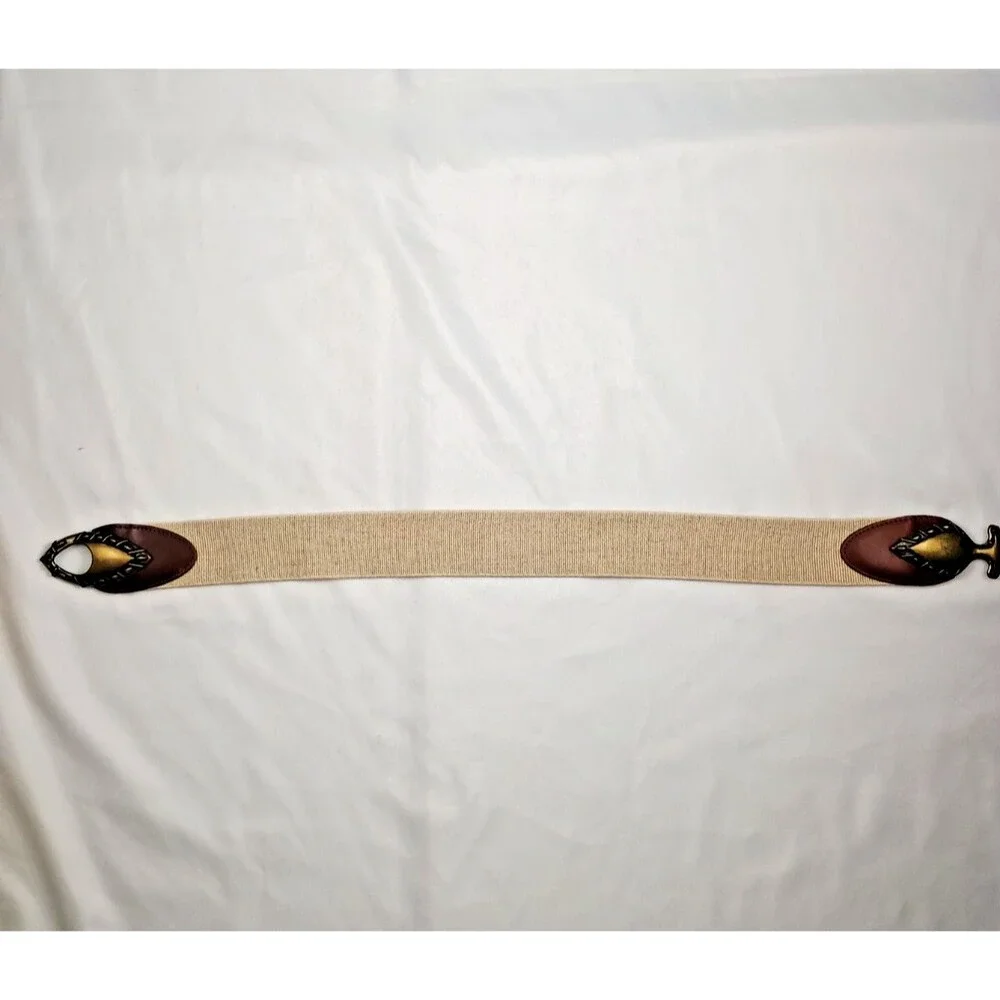 Vtg 80s Omega Day-Lor USA Brass Arrowhead Stretch Belt Leather Cinch M L Boho